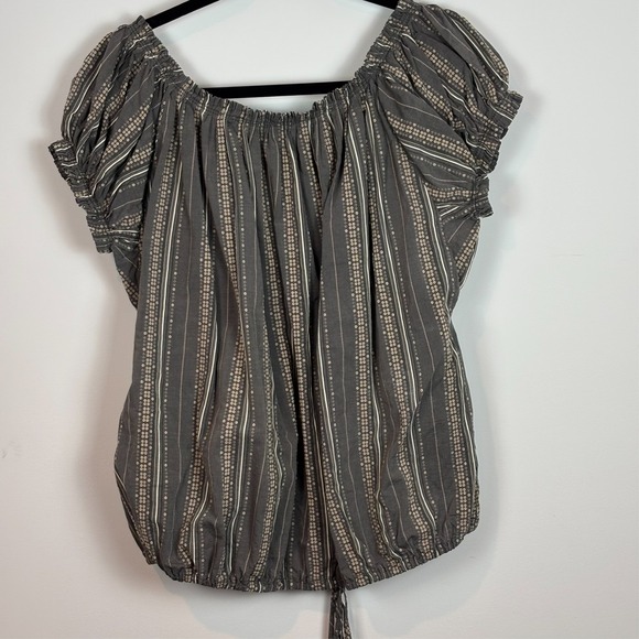 Max Azria Womens Puff Sleeve Button Front Grey Brown Peasant Top 100% Cotton Med - Picture 5 of 8